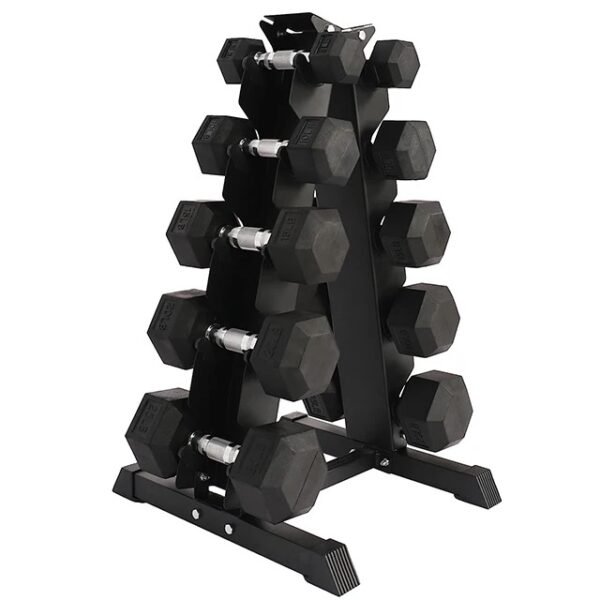 Rubber Hex Dumbbell Set with Vertical Storage Rack